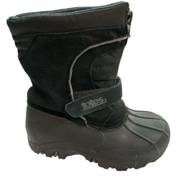 Totes Travis Black Snow Boot Leather Upper Preowned Boys Size 11 - Picture 1 of 8